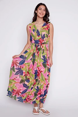 Printed plisse chiffon dress