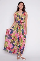Printed plisse chiffon dress
