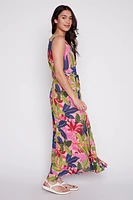 Printed plisse chiffon dress