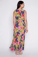 Printed plisse chiffon dress