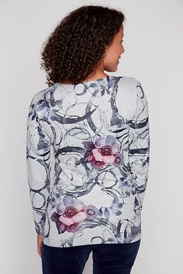 Abstract floral pattern knit top