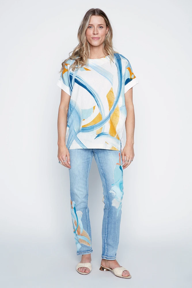 Le haut en lin mélangé à motif floral