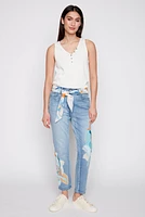 Slim leg painted jean with scarf belt