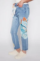 Slim leg painted jean with scarf belt