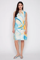 Printed linen blend dress with pockets