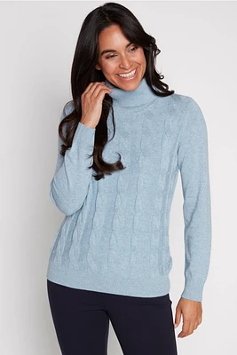 Allover cable front cotton blend sweater