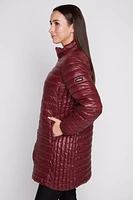 Zip front horizontal quilt long jacket