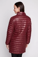 Zip front horizontal quilt long jacket