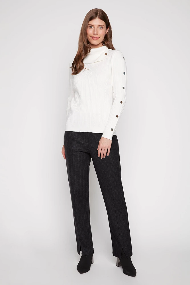 Split  neck button detail sweater