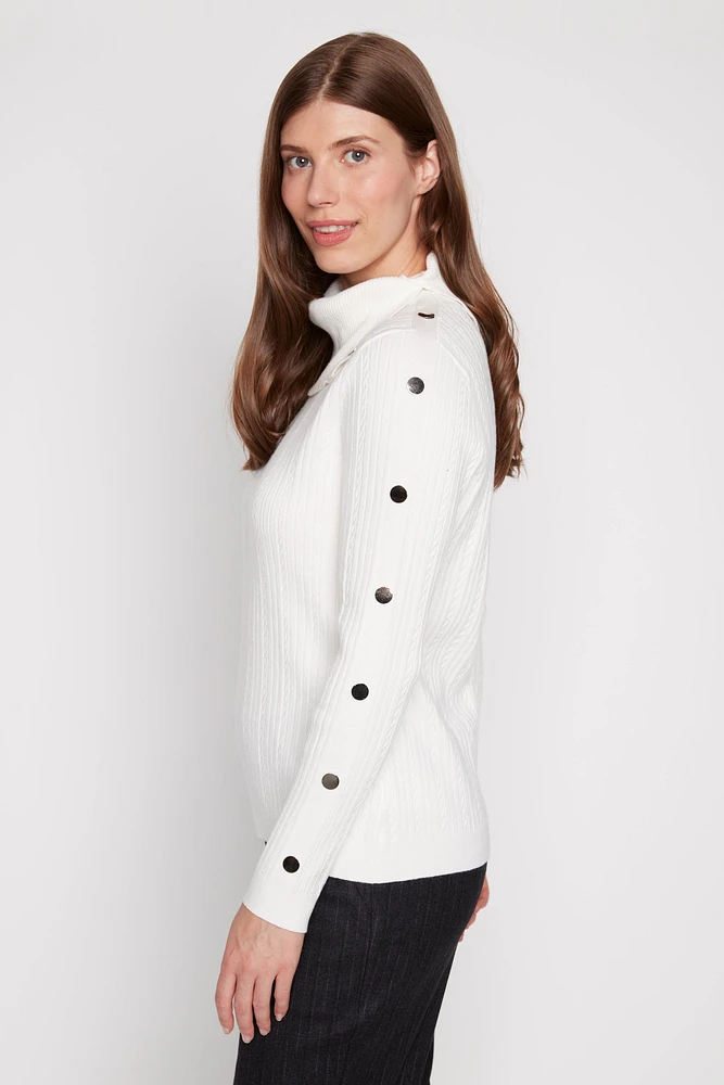 Split  neck button detail sweater