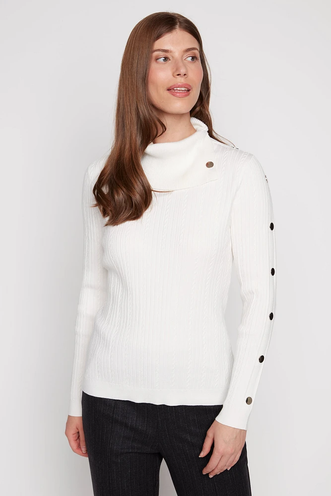 Split  neck button detail sweater