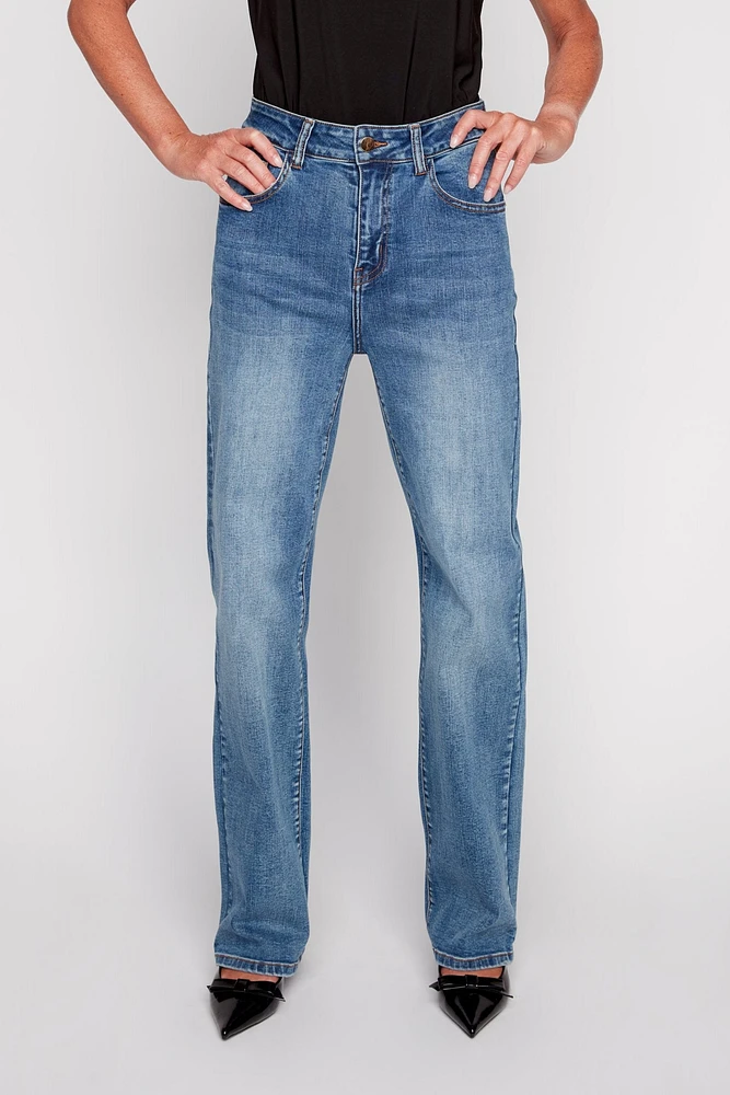 Straight leg cotton blend jean