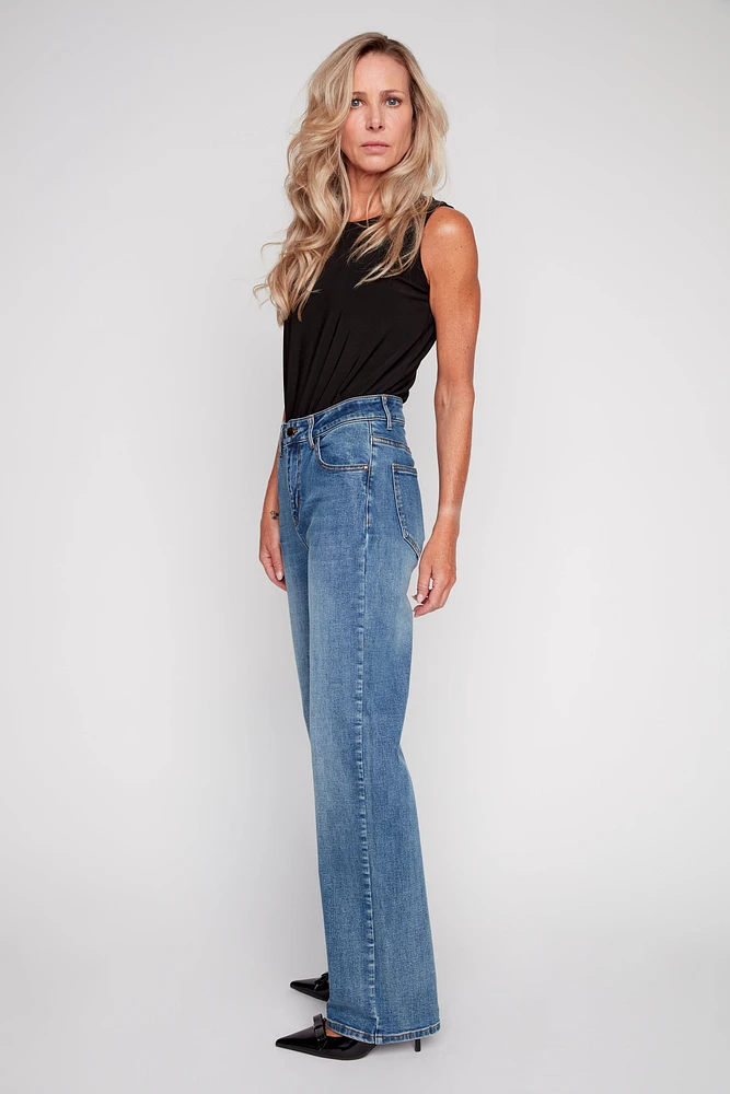 Straight leg cotton blend jean