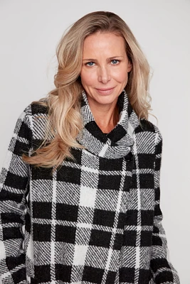 Plaid shawl collar cardigan