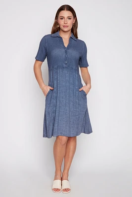 Washed linen polo dress