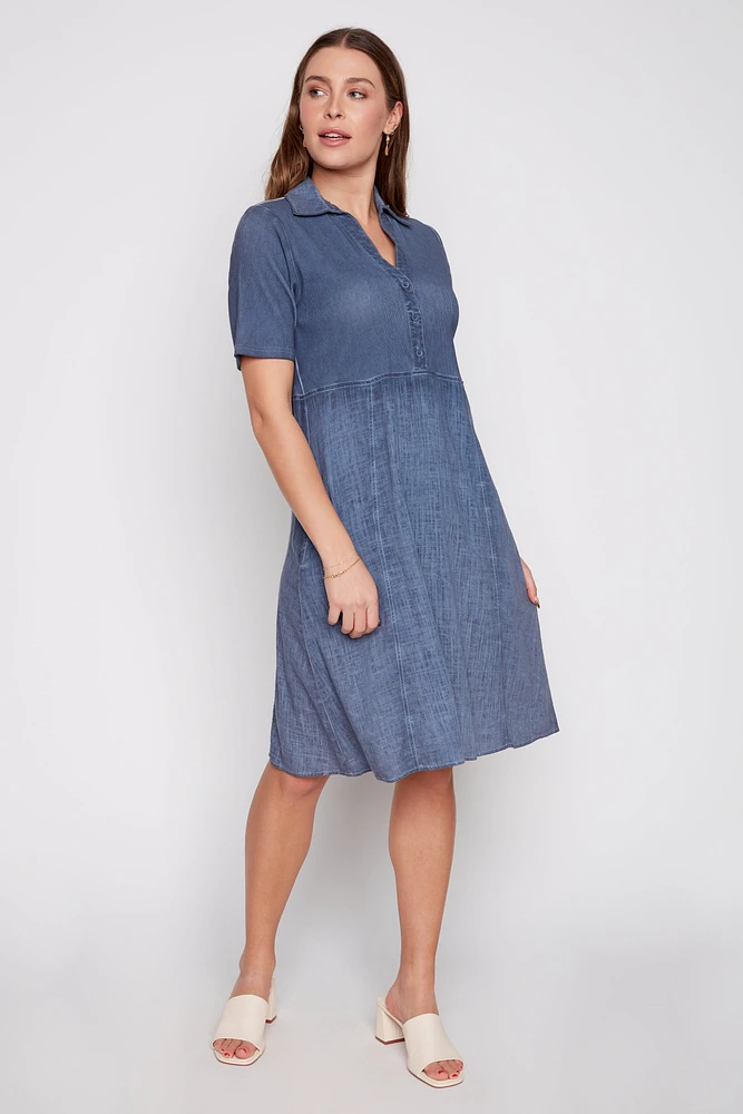 Washed linen polo dress