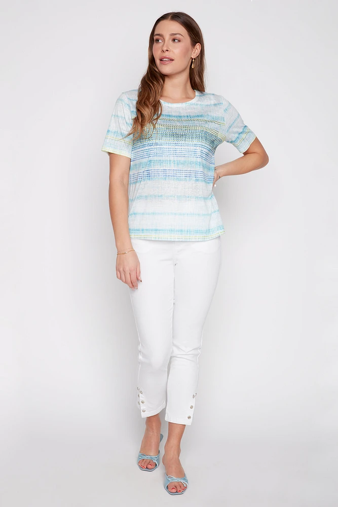 Burnout stripe rhinestone top