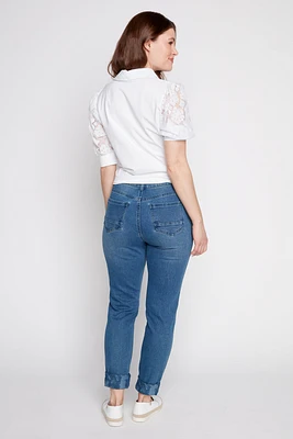 Le jean reversible à fleurs