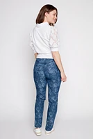 Slim leg reversible floral jean