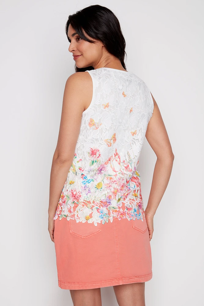 Floral border crochet lined top