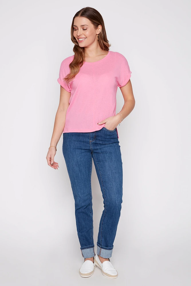 Solid linen blend top