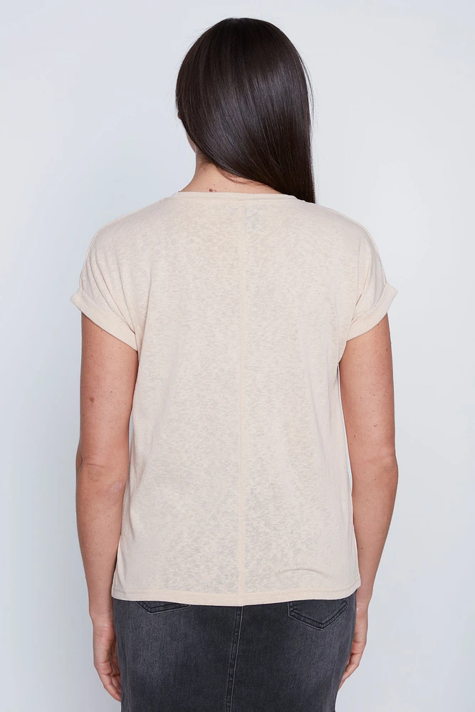 Solid linen blend top
