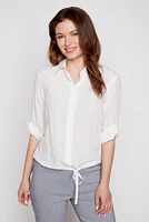 Eyelet button front blouse