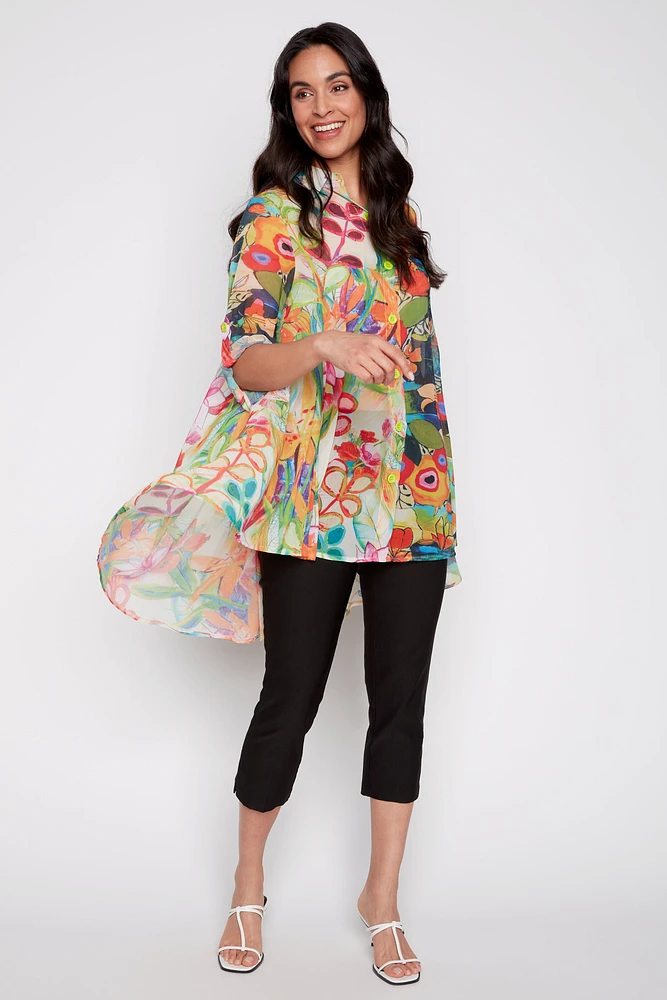 Printed chiffon tunic blouse