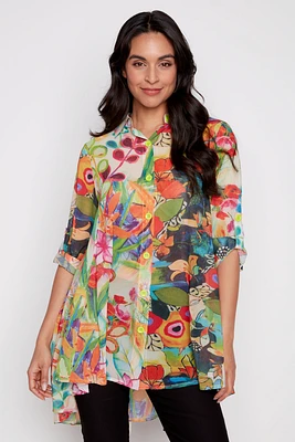 Printed chiffon tunic blouse