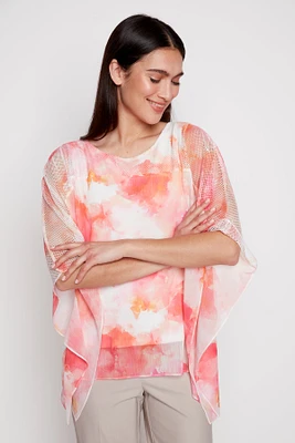 Printed chiffon poncho top