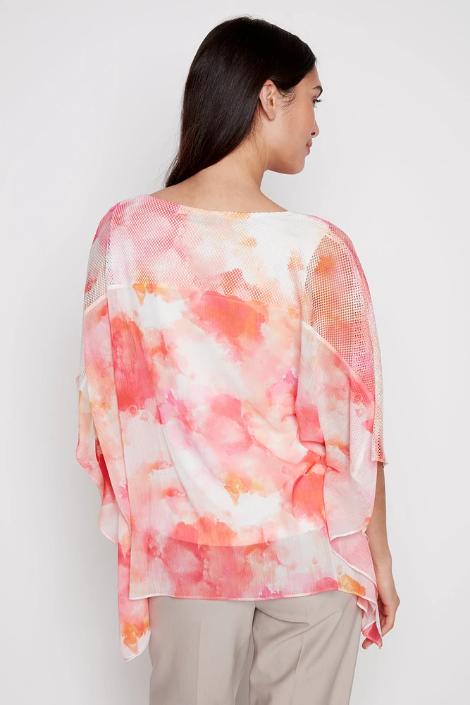 Printed chiffon poncho top
