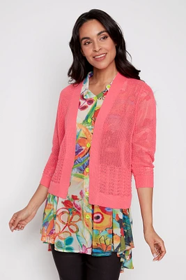 Pointelle border short cardigan