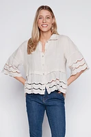 Crochet hem linen blouse