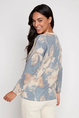 Printed wool blend top