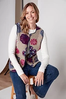 Floral embroidery boiled wool vest