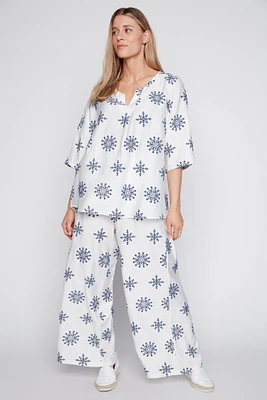 Printed V-neck top