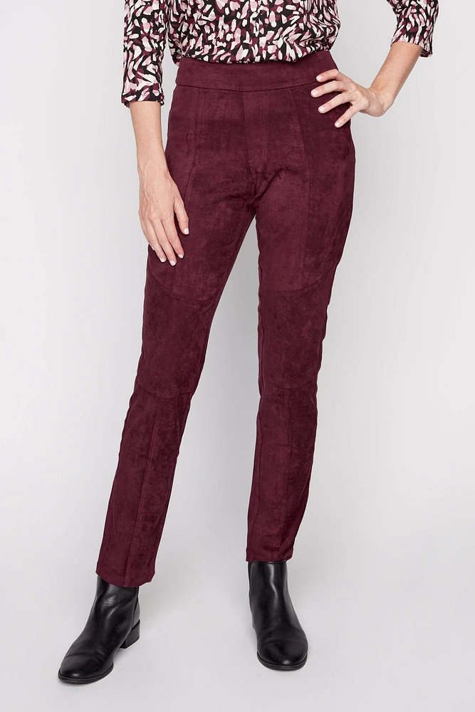 Slim leg suede pant