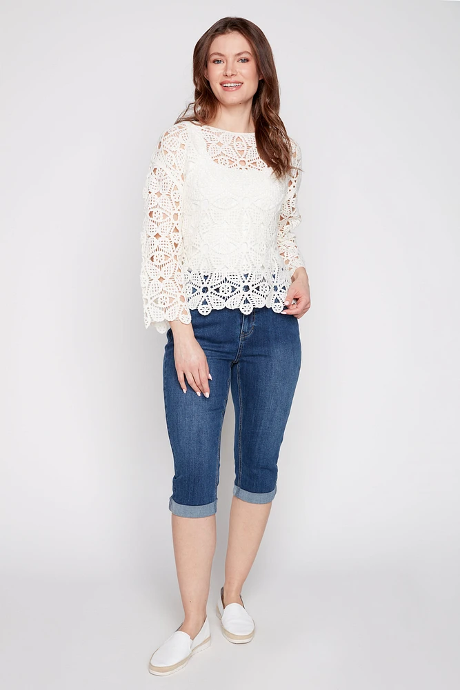 Natural patchwork crochet top