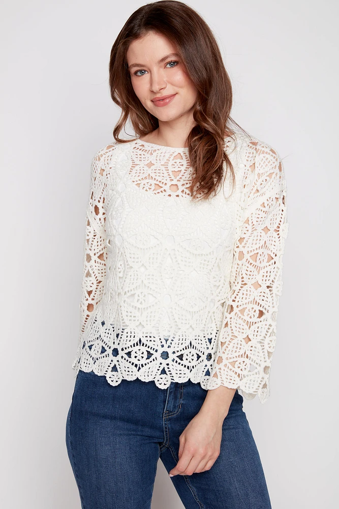 Natural patchwork crochet top