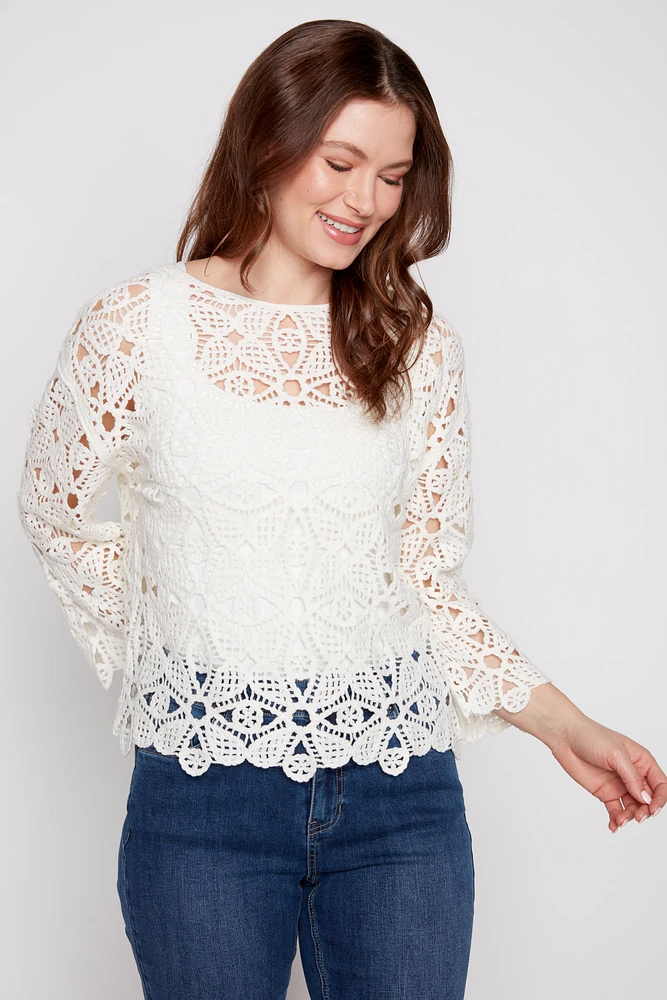 Natural patchwork crochet top