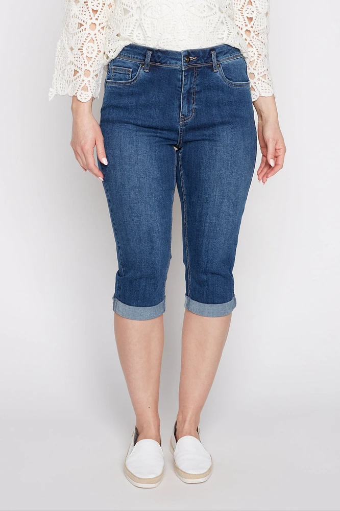 Slim leg turn cuff jean bermuda