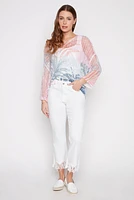 Cropped flare leg jean with fringe hem