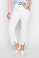 Cropped flare leg jean with fringe hem