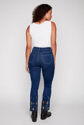 Embroidered hem straight leg jean