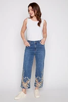 Flare leg laser cut lace hem jean