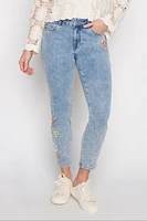 Slim leg jean with floral embroidery