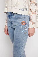 Slim leg jean with floral embroidery