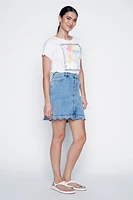 La jupe-short en jean à ourlet festonné
