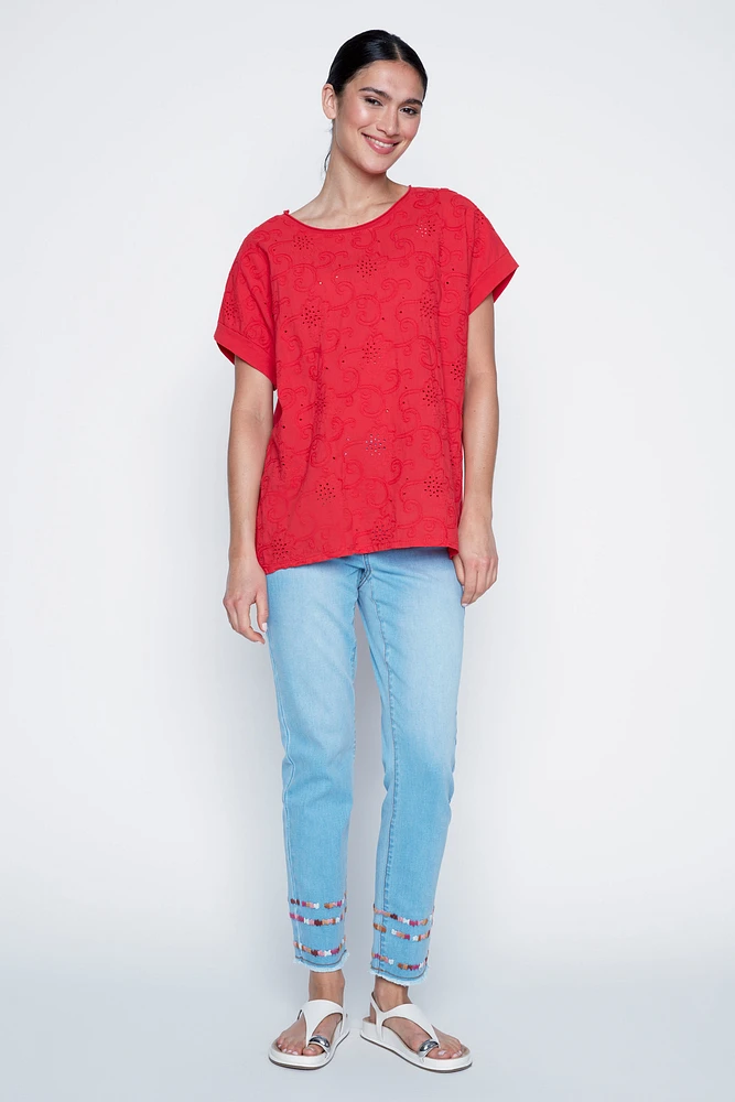 La blouse en coton à broderies gribouillis