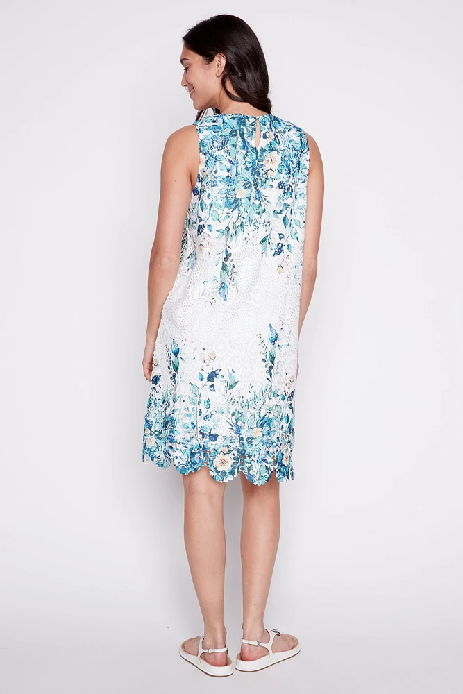 Border print crochet dress